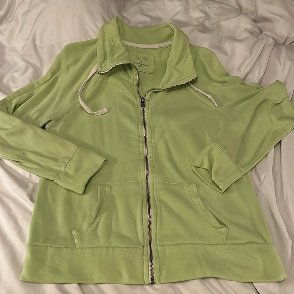 Women’s, Sonoma, Medium, Light Green Zip-Up Sweater